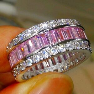 Luscious Pink and White Sapphire Sterling Silver Band - Free Shipping